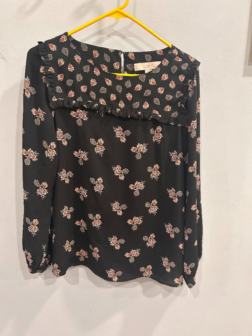 Loft Black and Red Floral Blouse with wide sleeves
